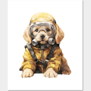 Golden Retriever Dog Wearing Gas Mask Posters and Art